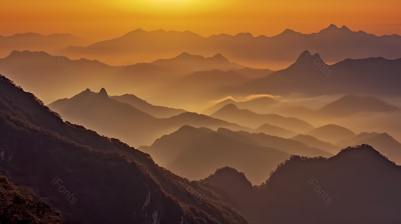 黄色层峦叠嶂晨光下的山脉自然风景背景,高清,摄影图,摄影图片,图片大全,摄影图免费下载